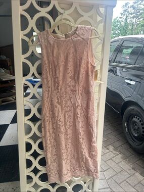 Sleeveless Blush Lace Midi Sheath Dress